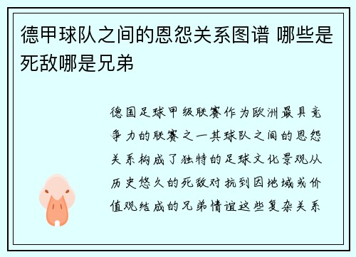 德甲球队之间的恩怨关系图谱 哪些是死敌哪是兄弟